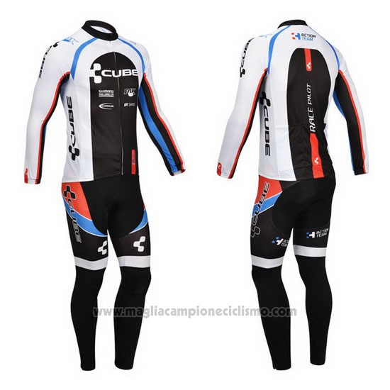 2013 Abbigliamento Ciclismo Cube Nero e Bianco Manica Lunga e Salopette
